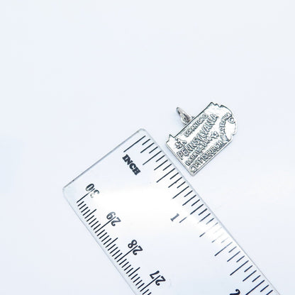 925 Sterling Silver Vintage "Pennsylvania" State Map Pendant