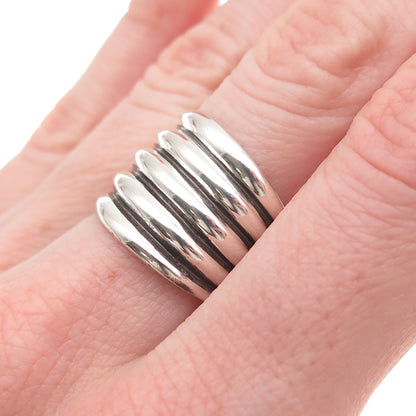 925 Sterling Silver Vintage Modernist Ribbed Oxidized Ring Size 8