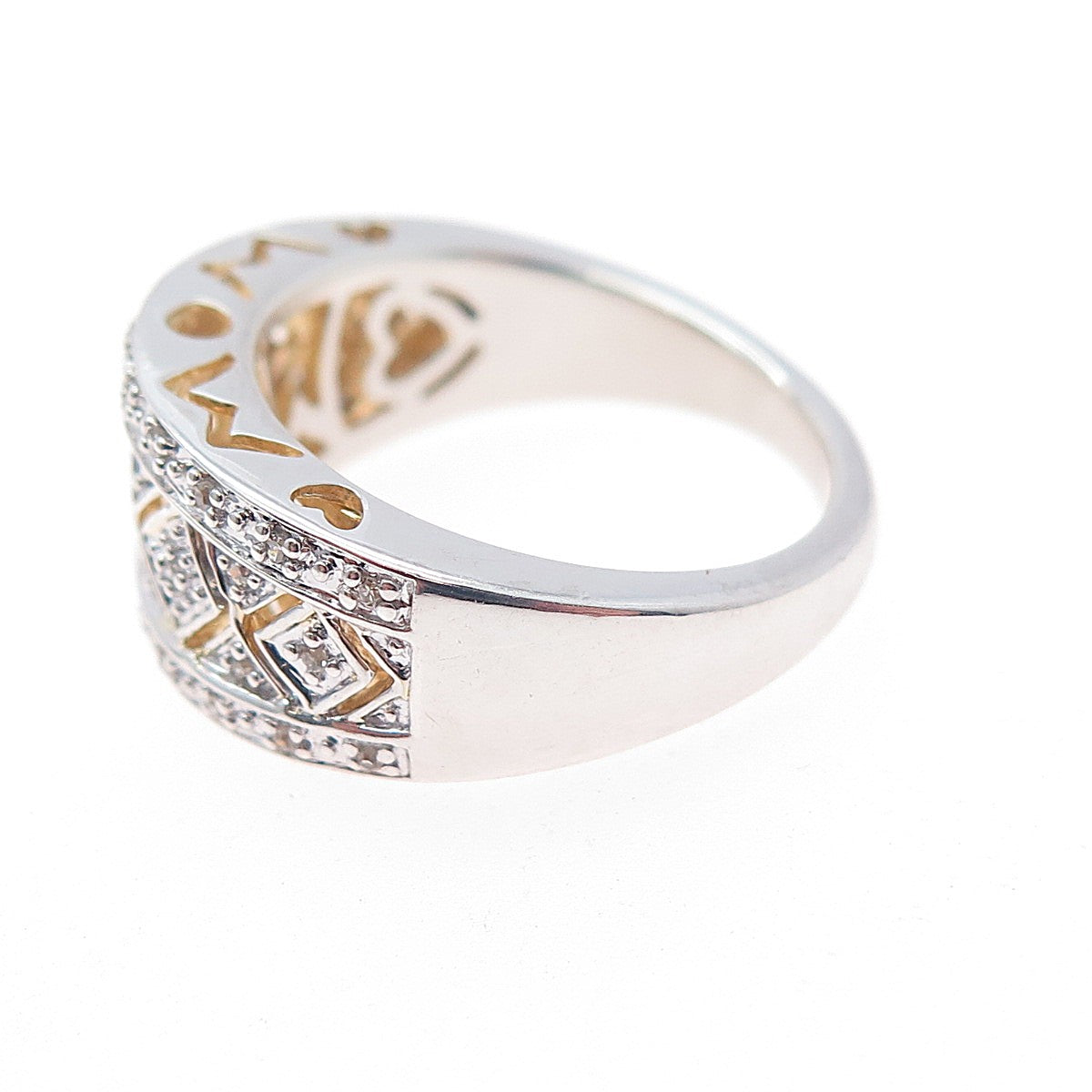 SUN 925 Sterling Silver Real Round-Cut Diamond Mom Ring Size 7