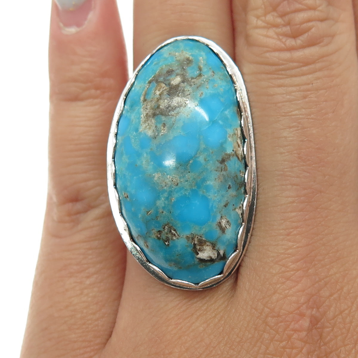 Old Pawn 925 Sterling Silver Vintage Southwestern Mountain Turquoise Ring Size 6