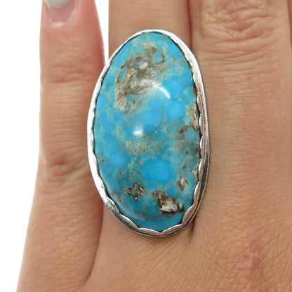 Old Pawn 925 Sterling Silver Vintage Southwestern Mountain Turquoise Ring Size 6