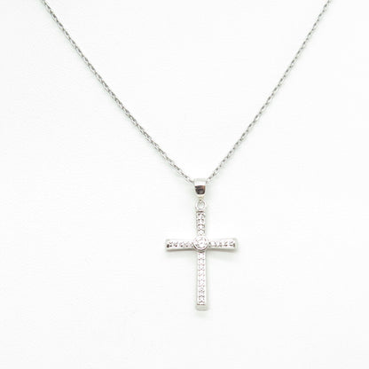 925 Sterling Silver Italy Round-Cut C Z Cross Cable Chain Necklace 16"