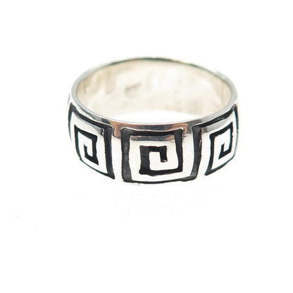 925 Sterling Silver Vintage Greek Maze Oxidized Band Ring Size 9.25