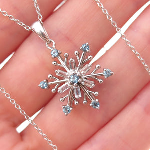 Alwand Vahan 925 Sterling Real Blue & White Topaz Snowflake Chain Necklace 18"