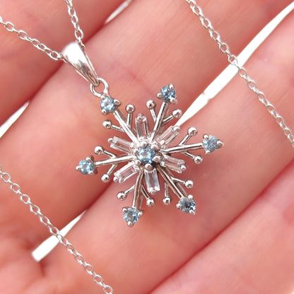Alwand Vahan 925 Sterling Real Blue & White Topaz Snowflake Chain Necklace 18"