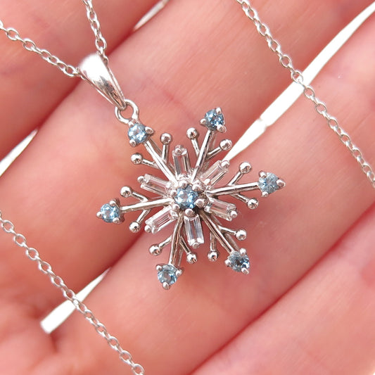 Alwand Vahan 925 Sterling Real Blue & White Topaz Snowflake Chain Necklace 18"