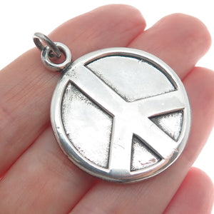 925 Sterling Silver Vintage Peace Symbol Round Tag Pendant