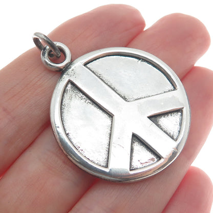 925 Sterling Silver Vintage Peace Symbol Round Tag Pendant