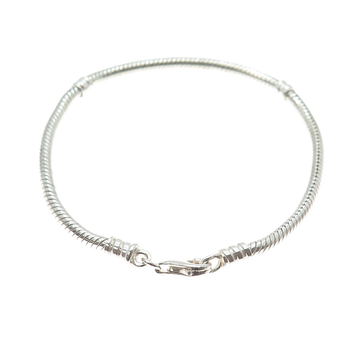 925 Sterling Silver Vintage Snake Link Charm Bracelet 7.25"