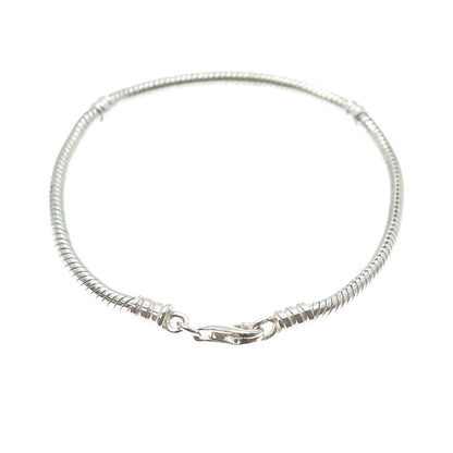 925 Sterling Silver Vintage Snake Link Charm Bracelet 7.25"