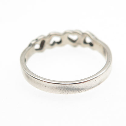 925 Sterling Silver Vintage Heart Link Oxidized Band Ring Size 7