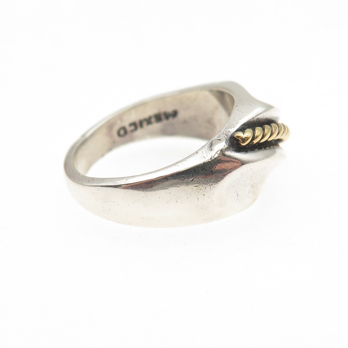 925 Sterling Silver 2-Tone Vintage Mexico Modernist Oxidized Ring Size 6