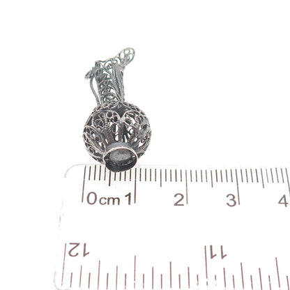 800 Silver Antique Art Deco Jug Filigree Oxidized 3D Charm Pendant