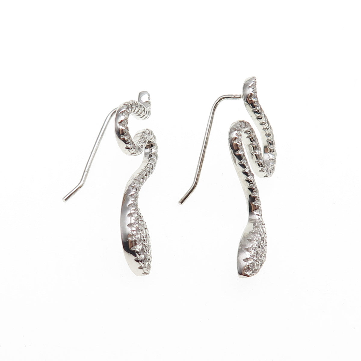 925 Sterling Silver Round-Cut C Z Snake Dangle Earrings