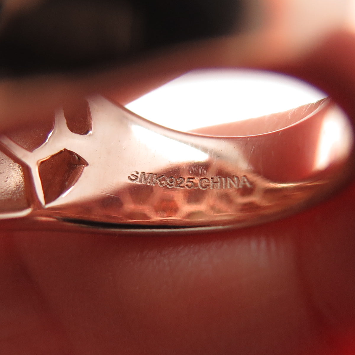 925 Sterling Silver Rose Gold Plated Real MOP Red Garnet & C Z Ring Size 7.25