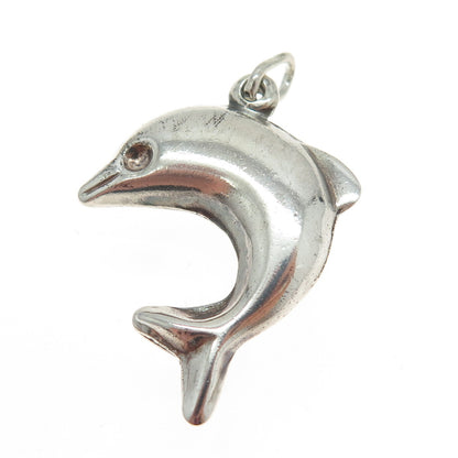 925 Sterling Silver Vintage Italy Friendly Dolphin 3D Pendant