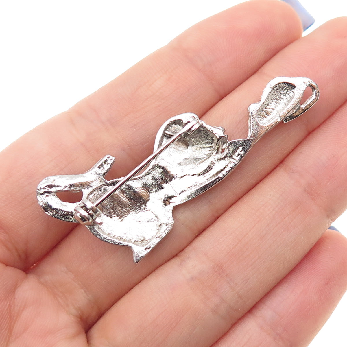 925 Sterling Silver Vintage Playing Cat & Mouse Pin Brooch