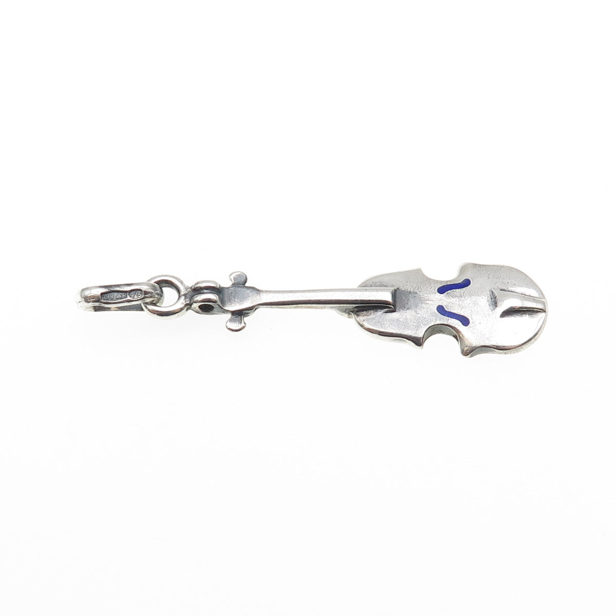 925 Sterling Silver Vintage Italy Enamel Violin Music Instrument Charm Pendant