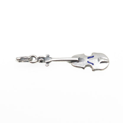 925 Sterling Silver Vintage Italy Enamel Violin Music Instrument Charm Pendant