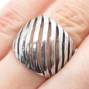 925 Sterling Silver Vintage Zebra Pattern Ribbed Oxidized Ring Size 6.75