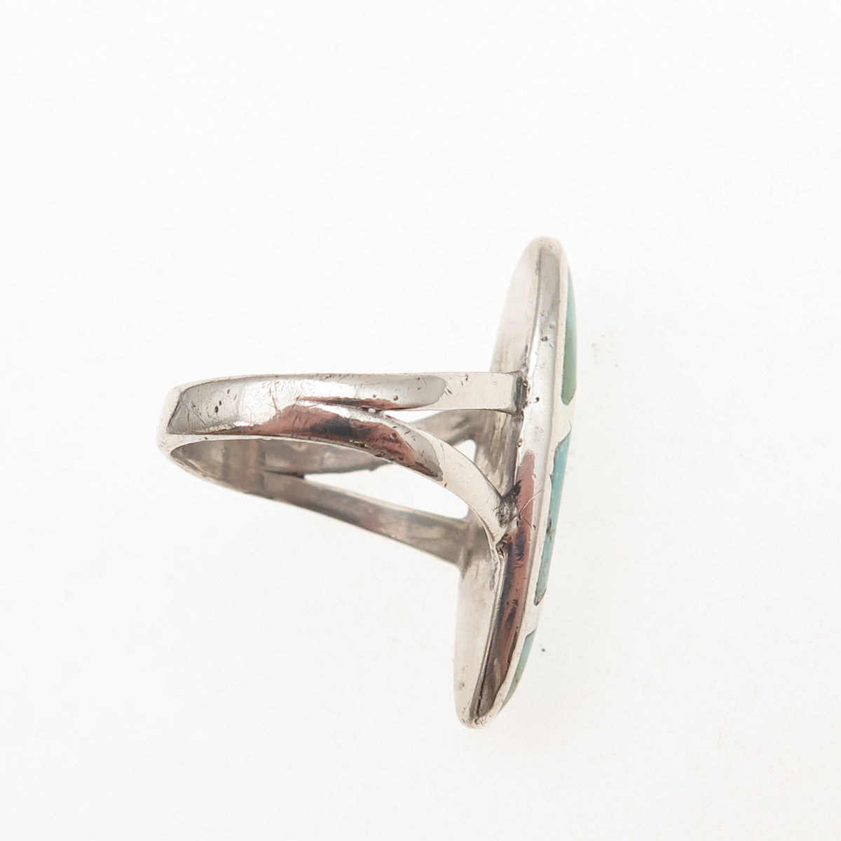 Old Pawn 925 Sterling Silver Vintage Southwestern Tyrone Turquoise Ring Size 5