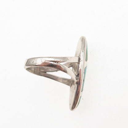 Old Pawn 925 Sterling Silver Vintage Southwestern Tyrone Turquoise Ring Size 5