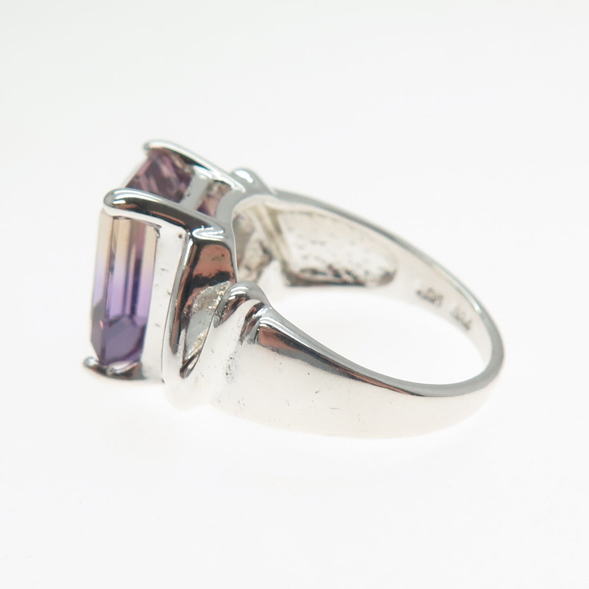 925 Sterling Silver Vintage Real Emerald-Cut Ametrine Ring Size 7