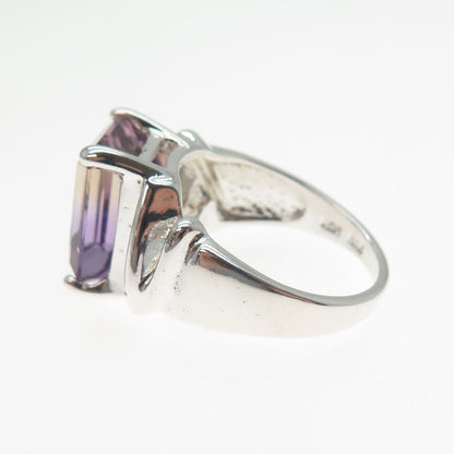 925 Sterling Silver Vintage Real Emerald-Cut Ametrine Ring Size 7