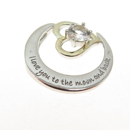HAN Sterling 2-Tone White Topaz "I love you to the moon and back" Slide Pendant