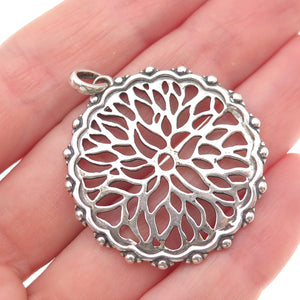 925 Sterling Silver Vintage Floral Oxidized Pendant
