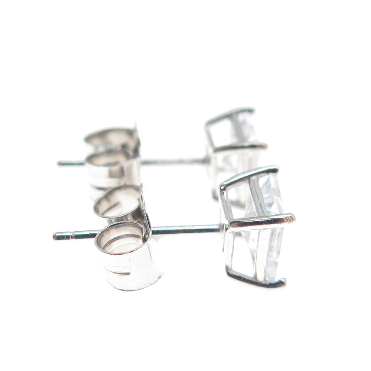 925 Sterling Silver Princess-Cut C Z Stud Earrings