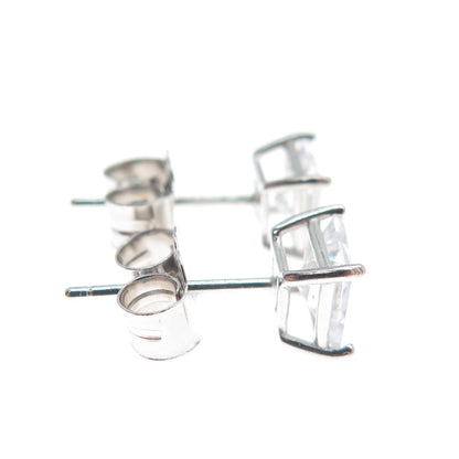 925 Sterling Silver Princess-Cut C Z Stud Earrings