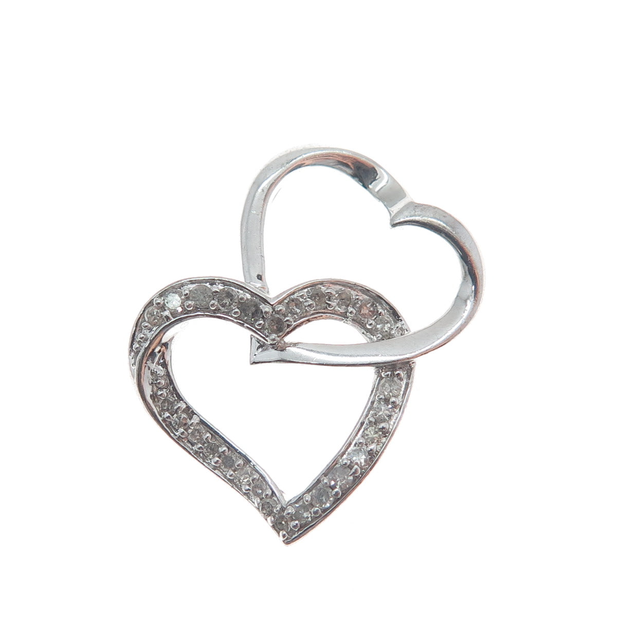 925 Sterling Silver Real Diamond Interlocked Couple Heart Minimalist Pendant