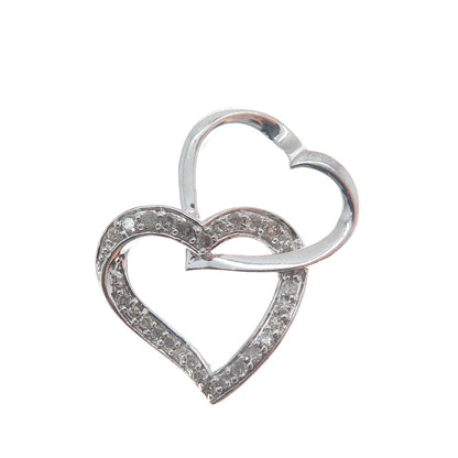 925 Sterling Silver Real Diamond Interlocked Couple Heart Minimalist Pendant
