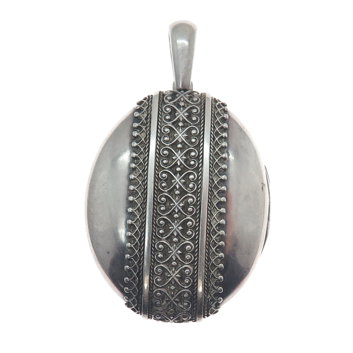 925 Sterling Silver Antique Victorian Ornate Heart Oval Locket Oxidized Pendant