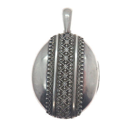 925 Sterling Silver Antique Victorian Ornate Heart Oval Locket Oxidized Pendant