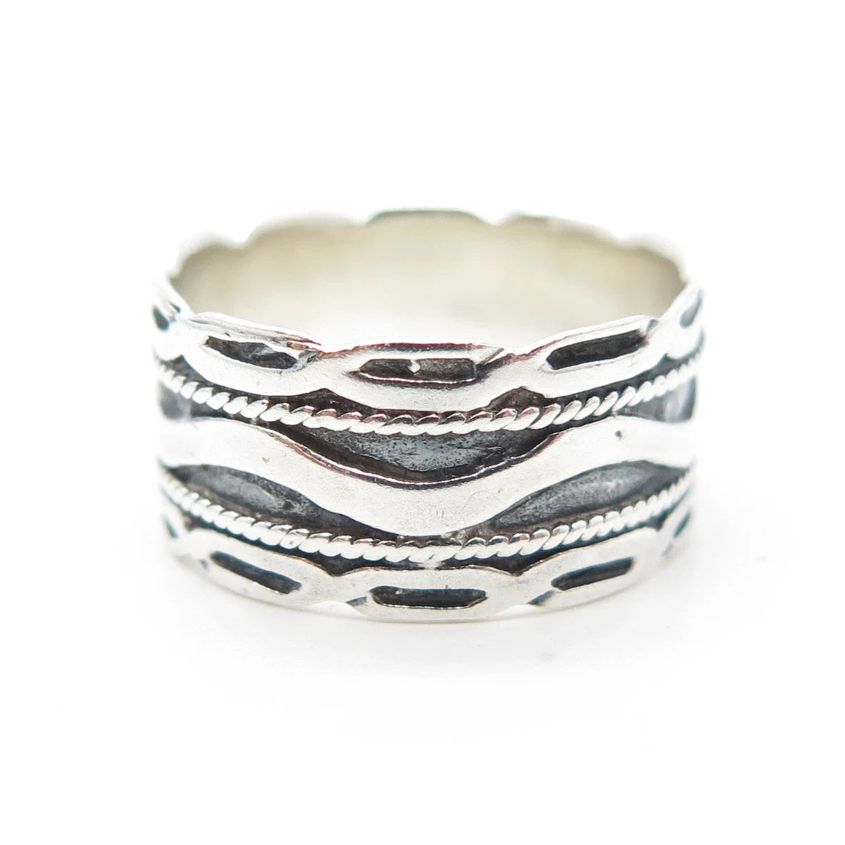 925 Sterling Silver Vintage MC Wavy Wide Band Ring Size 8