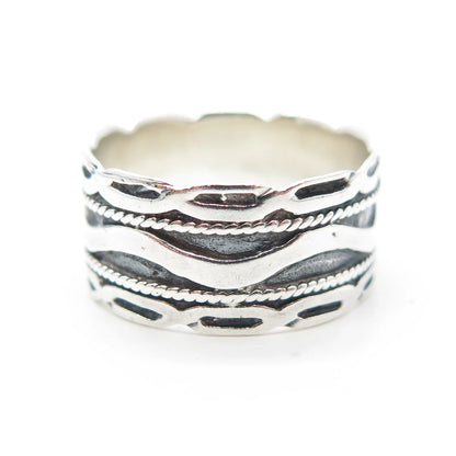 925 Sterling Silver Vintage MC Wavy Wide Band Ring Size 8