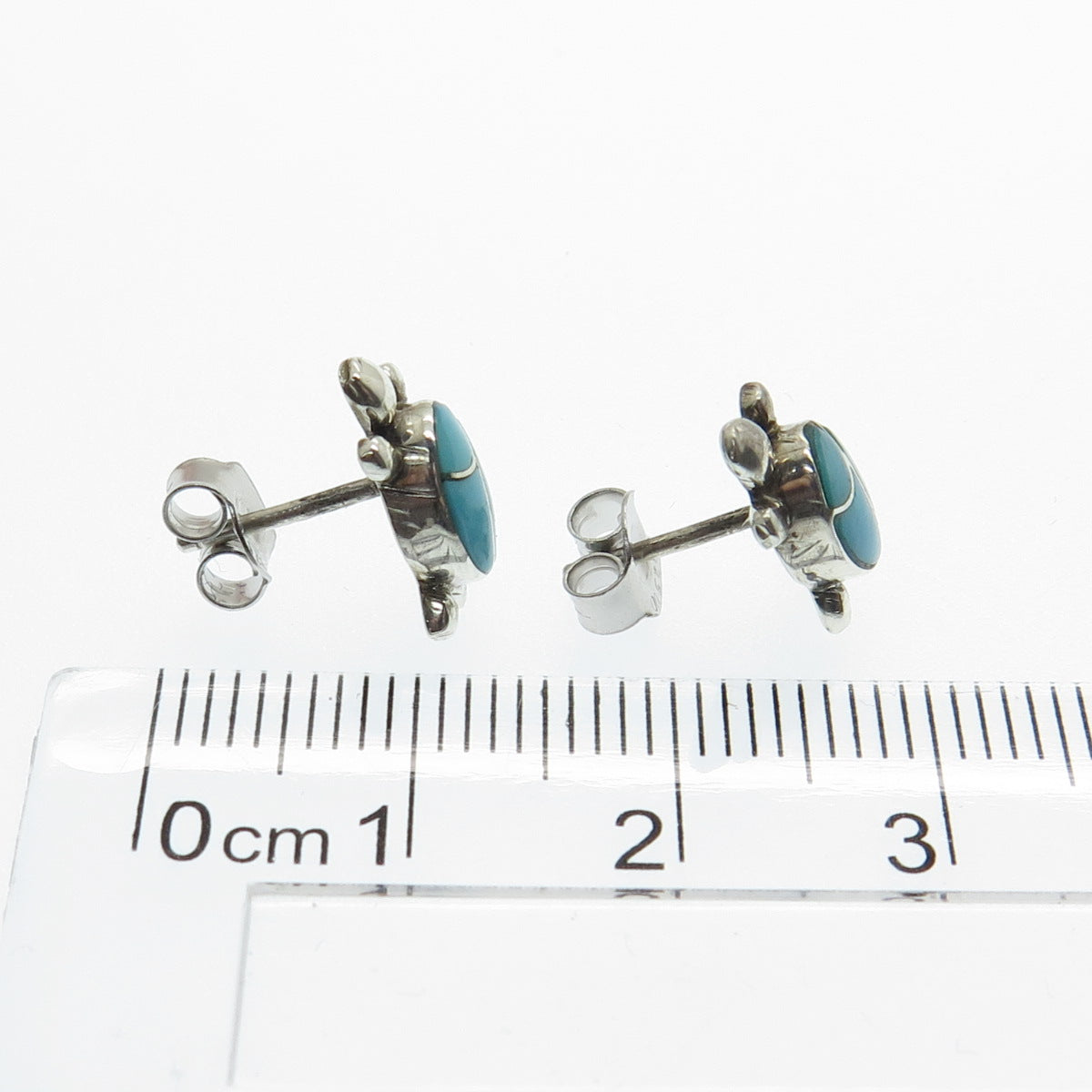 Old Pawn 925 Sterling Silver Vintage Real Bisbee Turquoise Turtle Stud Earrings