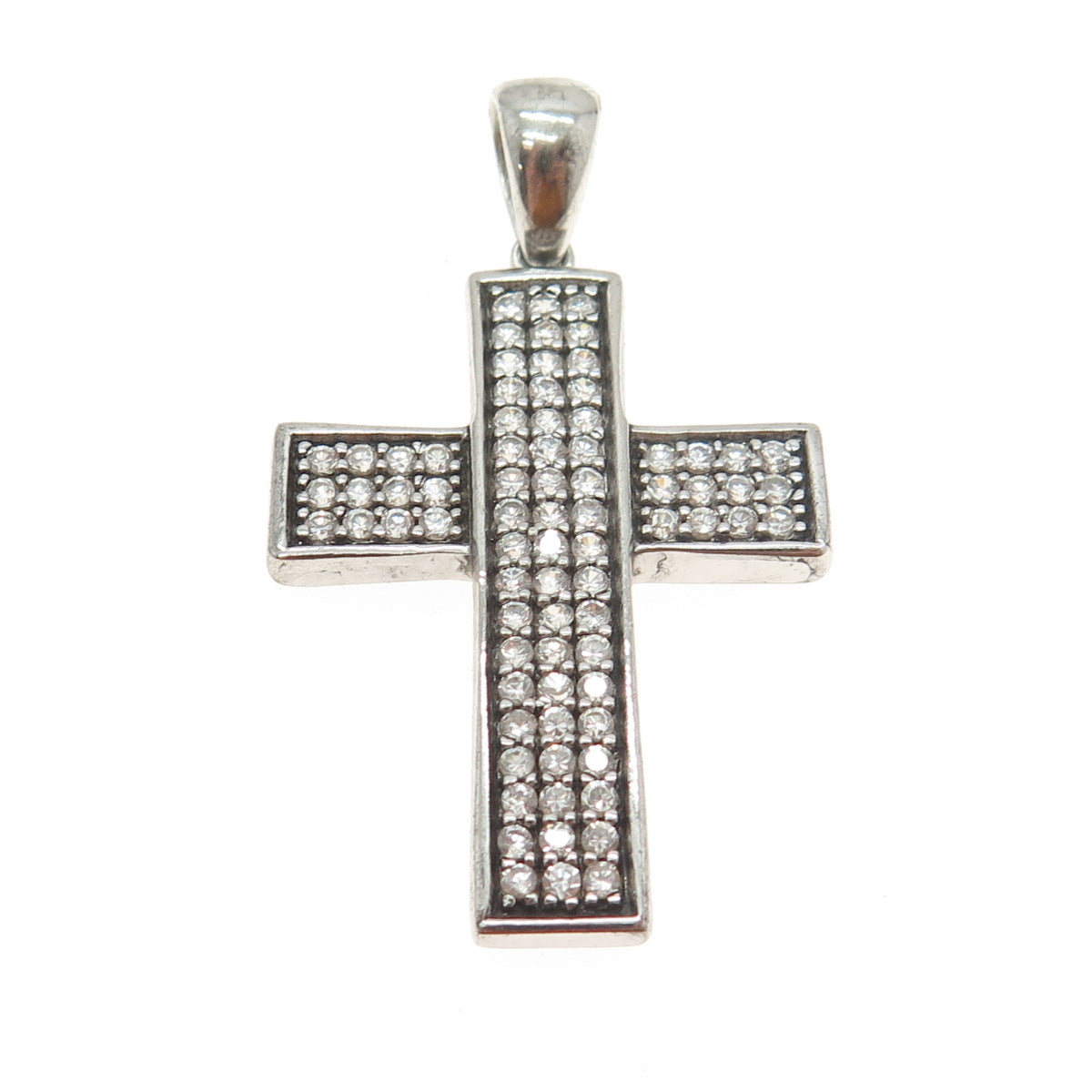 925 Sterling Silver Round-Cut C Z Sparkle Cross Pendant