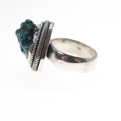 925 Sterling Silver Vintage Real Turquoise Modernist Ring Size 11.5