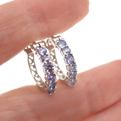 Chuck Clemency 925 Sterling Silver Real Round-Cut Tanzanite Hoop Earrings