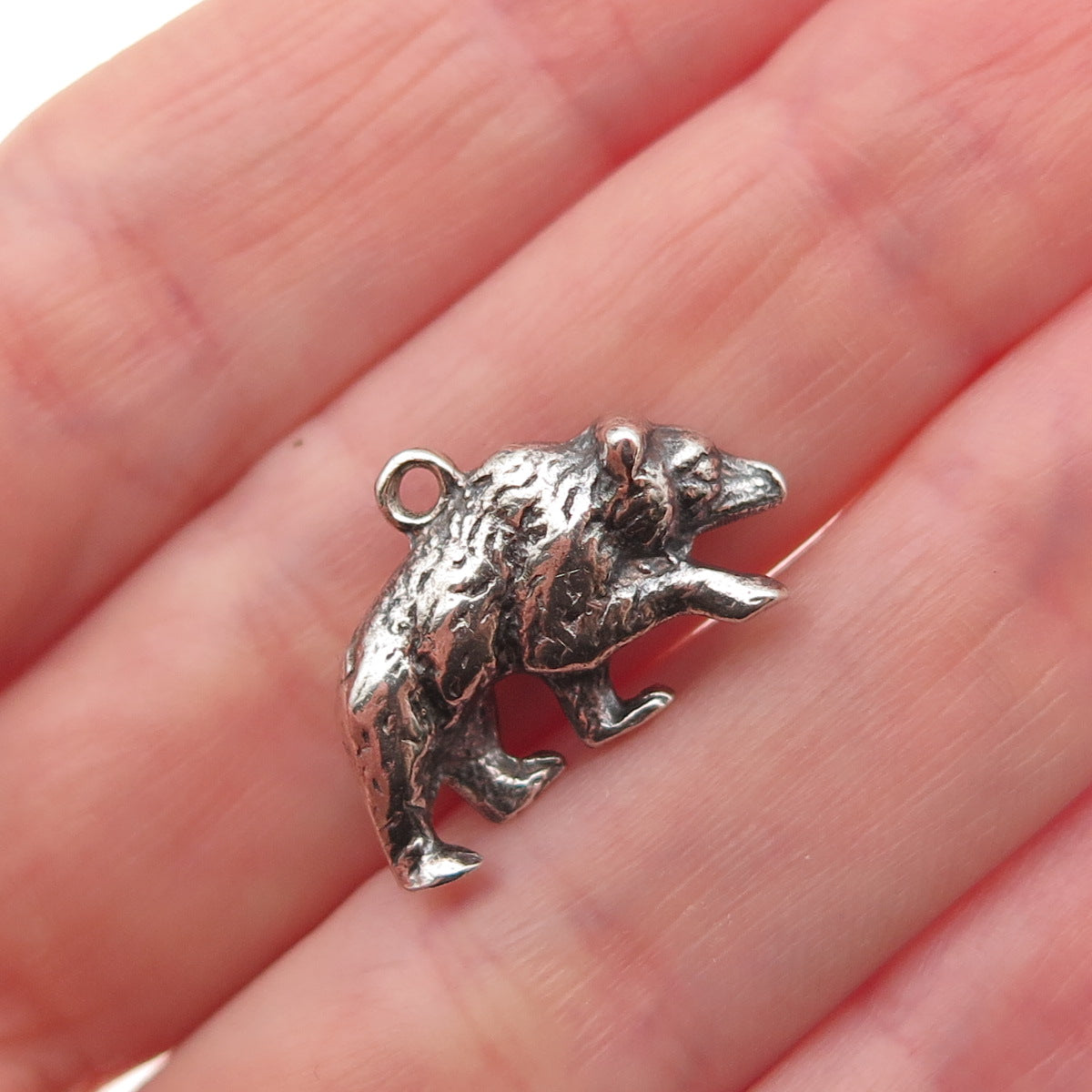 925 Sterling Silver Vintage Bear Oxidized 3D Mini Charm Pendant
