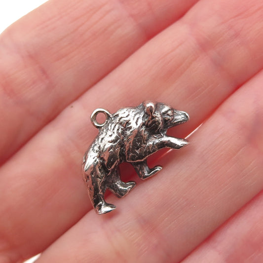 925 Sterling Silver Vintage Bear Oxidized 3D Mini Charm Pendant