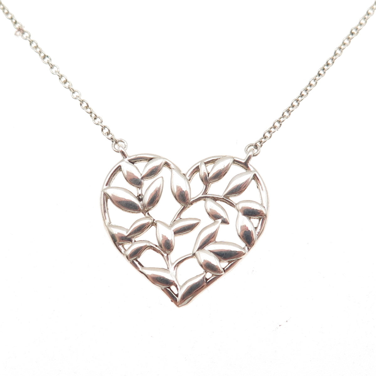 Tiffany & Co. Paloma Picasso 925 Sterling Vintage Olive Leaf Heart Necklace 16"