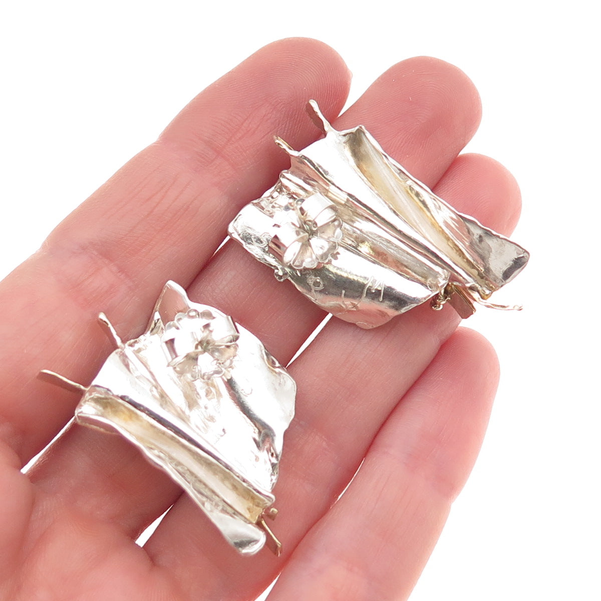 Joseph Masaniello 925 Sterling Silver 2-Tone Vintage Modernist Earrings