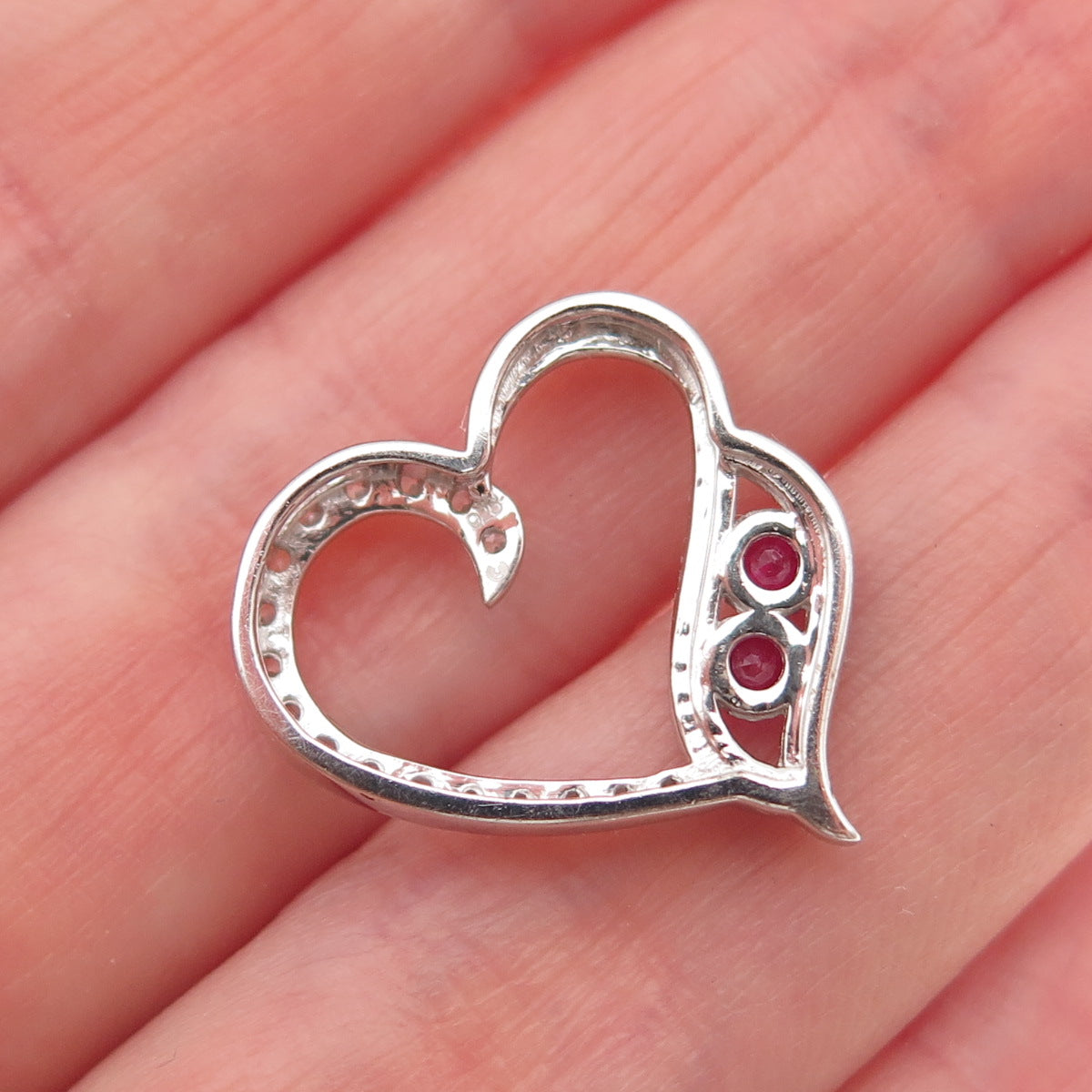 925 Sterling Silver Round-Cut Lab-Created Ruby & C Z Heart Mini Slide Pendant