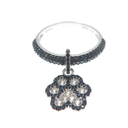925 Sterling Silver Real Black Spinel & C Z Dog Paw Dangle Charm Ring Size 7.25