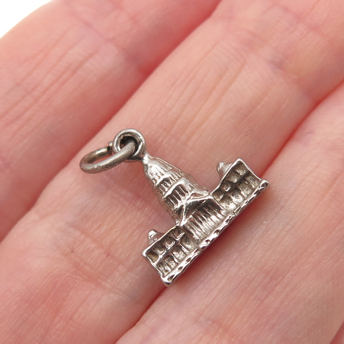 925 Sterling Silver Antique Art Deco US Capitol Building 3D Mini Charm Pendant