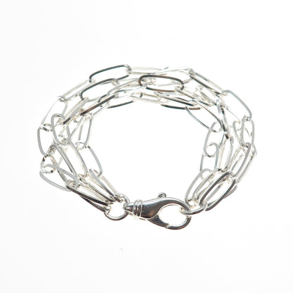 925 Sterling Silver Vintage 4-Strand Paperclip Link Bracelet 6.5"
